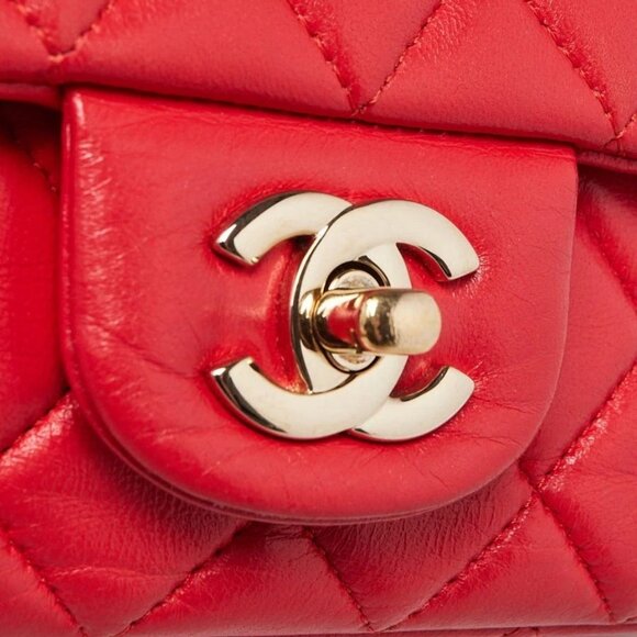 Chanel Red Lambskin Leather Classic Rectangular Mini Flap Bag - Picture 11 of 12